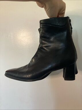 Stuart Weitzman Black Leather Pointed square toe Ankle Bootie with 2” heel